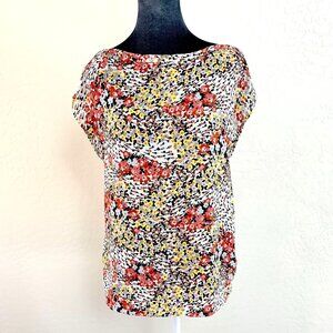 LOFT Short Sleeve Mixed Media Blouse - Multi-Floral - Size M